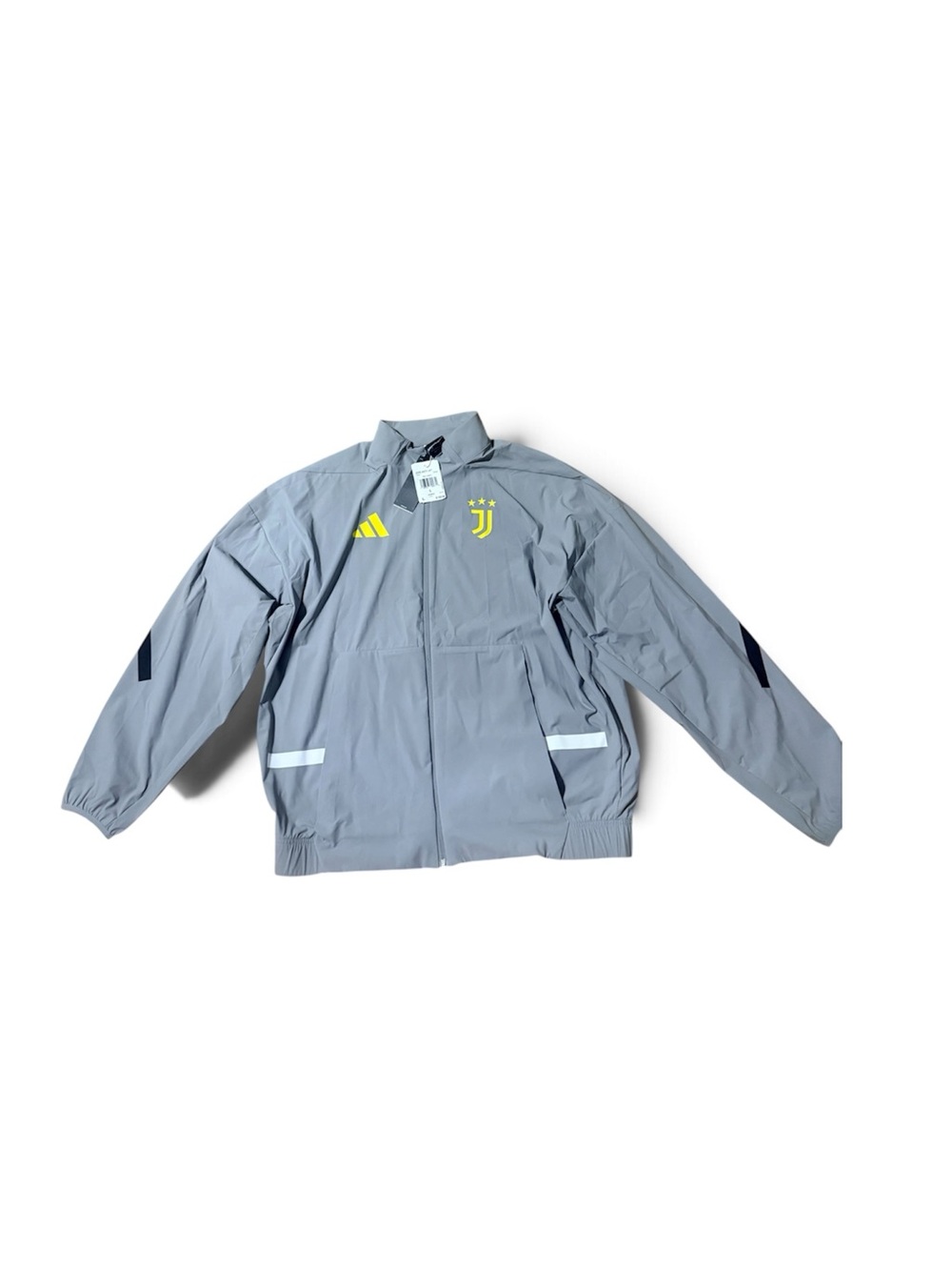adidas Men's Light Gray Performance Jacket with Neon Yellow Accents